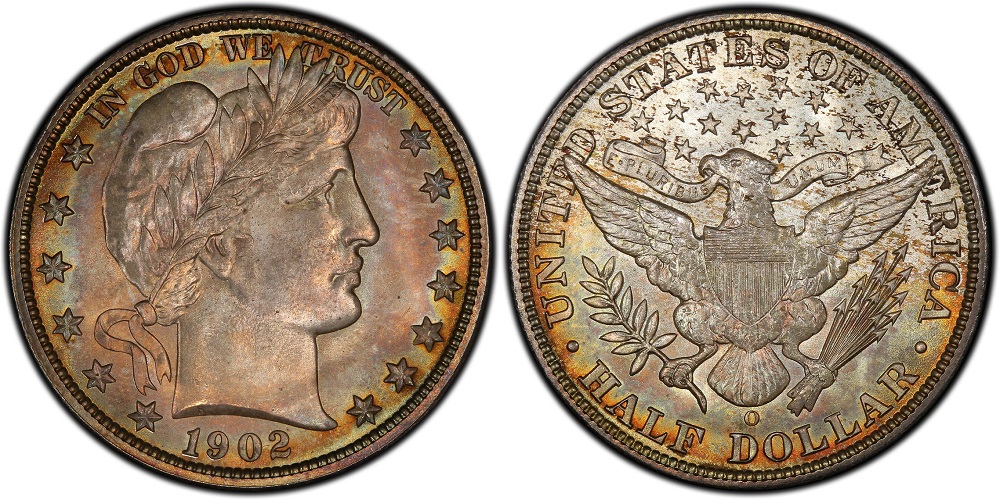 1902-O Barber half dollar reverse showing weak strike on eagle claws and shield lines
