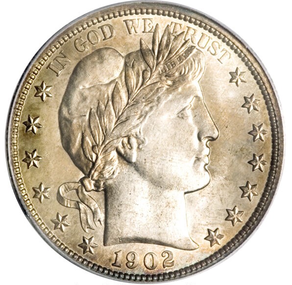 1902 Philadelphia Barber half dollar in Gem Mint State condition showing full luster and sharp design details